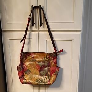 Patricia Nash Avely Tropical Red and Tan Floral Shoulder Bag